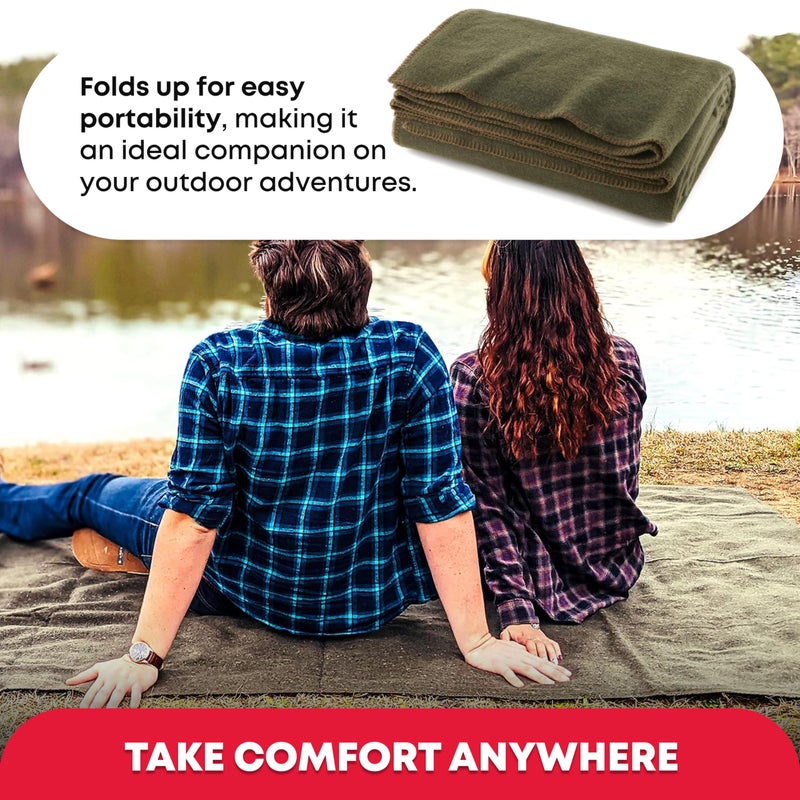 Ever Ready First Aid بطانية دافئة مقاومة للحريق باللون الأخضر الزيتوني، 66" × 90" (80% صوف) - على طراز الجيش الأمريكي - Image 2